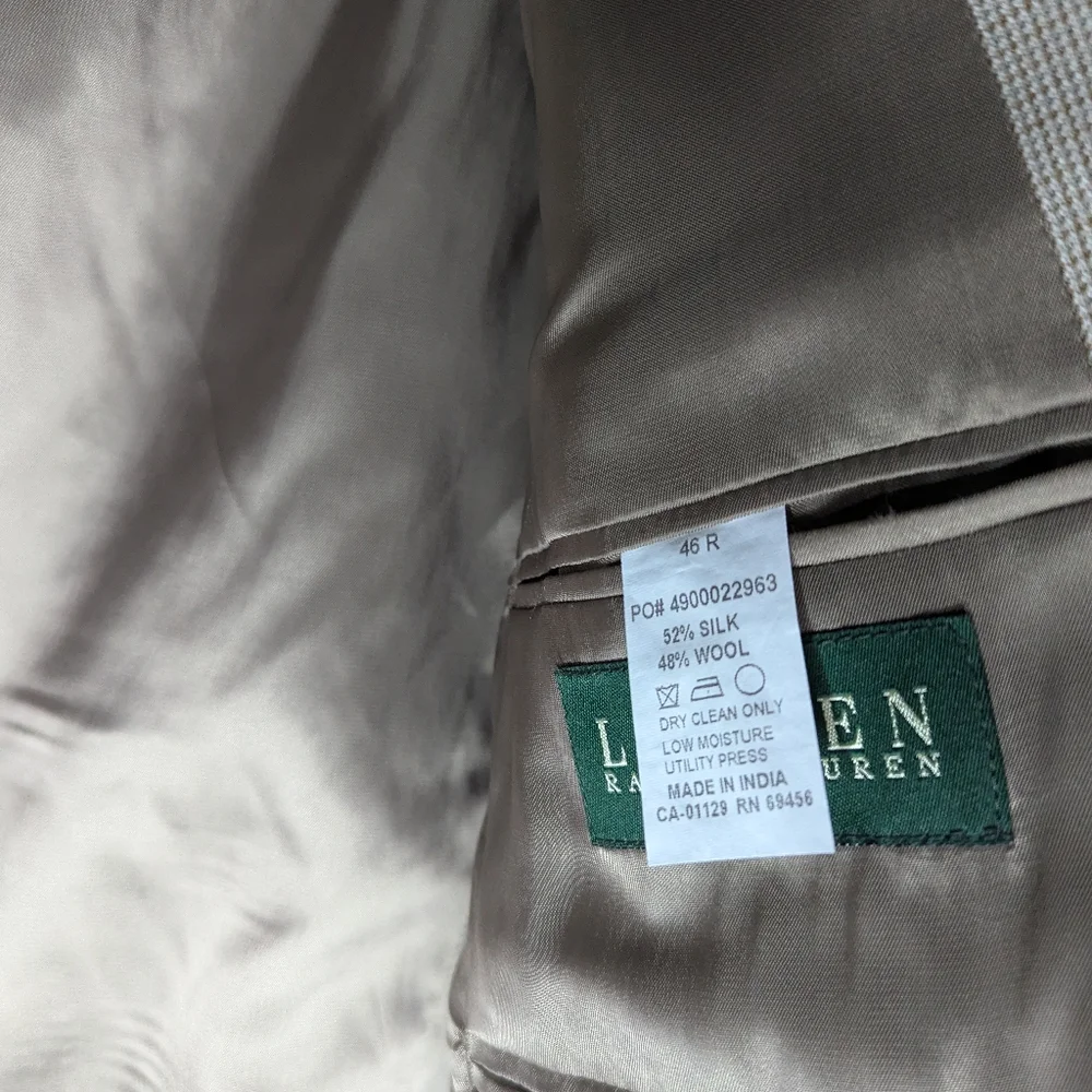Lauren Ralph Lauren Men's Tan Silk Wool Single Breasted Blazer Jacket Size 46R